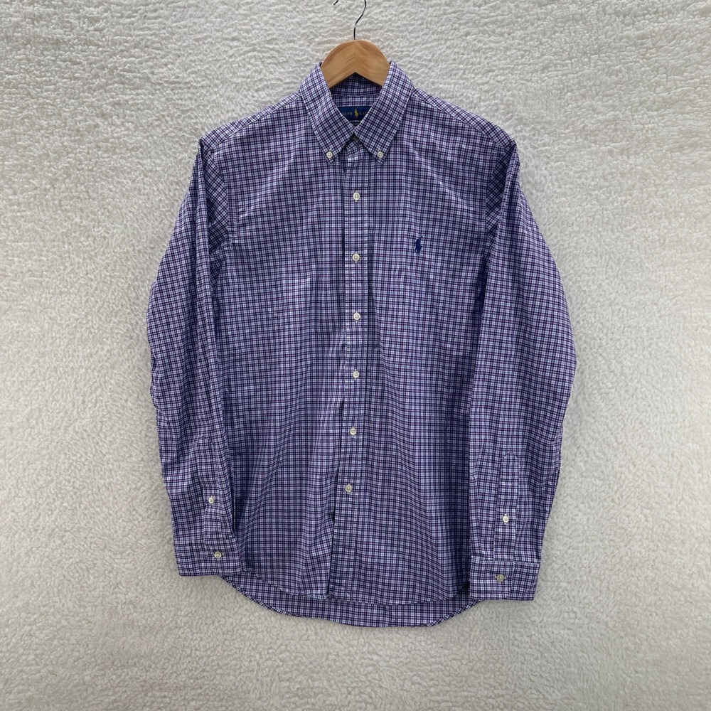 Polo Ralph Lauren Shirt Mens M Purple Button Down Plaid Stretch Preppy Office